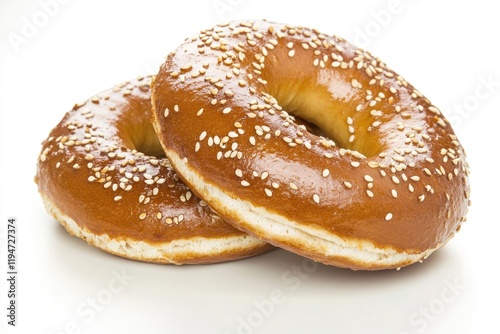 Freshly baked sesame bagels on a clean white surface, ready to be topped or served