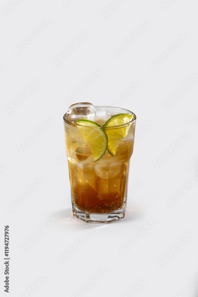 Fresh Long Island cocktail with lemon and ice, stock, on white background Fresh Long Island cocktail with lemon and ice, stock, on white background