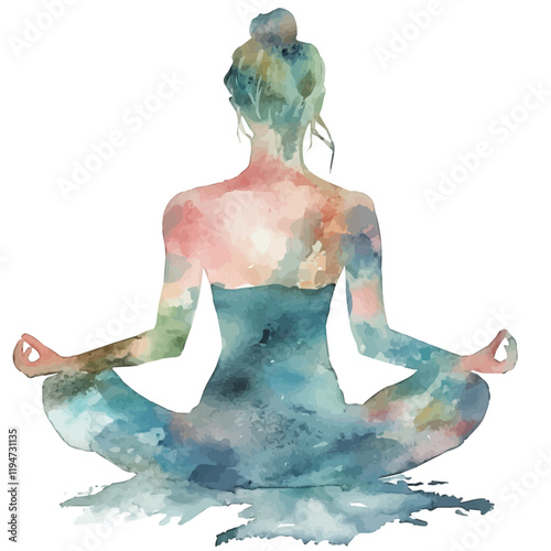 A watercolor painting of yoga and meditation, isolated on a white background. Yoga and meditation vector.
