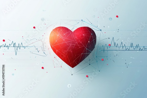 Glowing red heart with dynamic cardiogram representing health and vitality in a digital environment. Generative AI photo