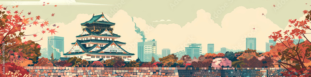 Fototapeta premium Majestic Osaka Castle: A Geometric Masterpiece