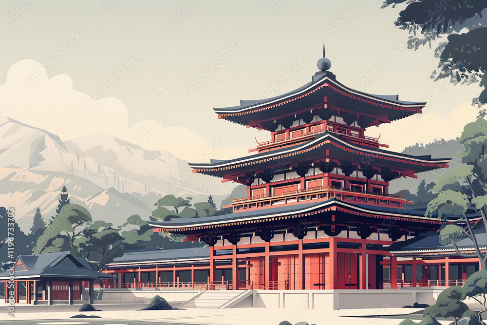 Fototapeta premium Majestic Tōdai-ji Temple: A Geometric Perspective