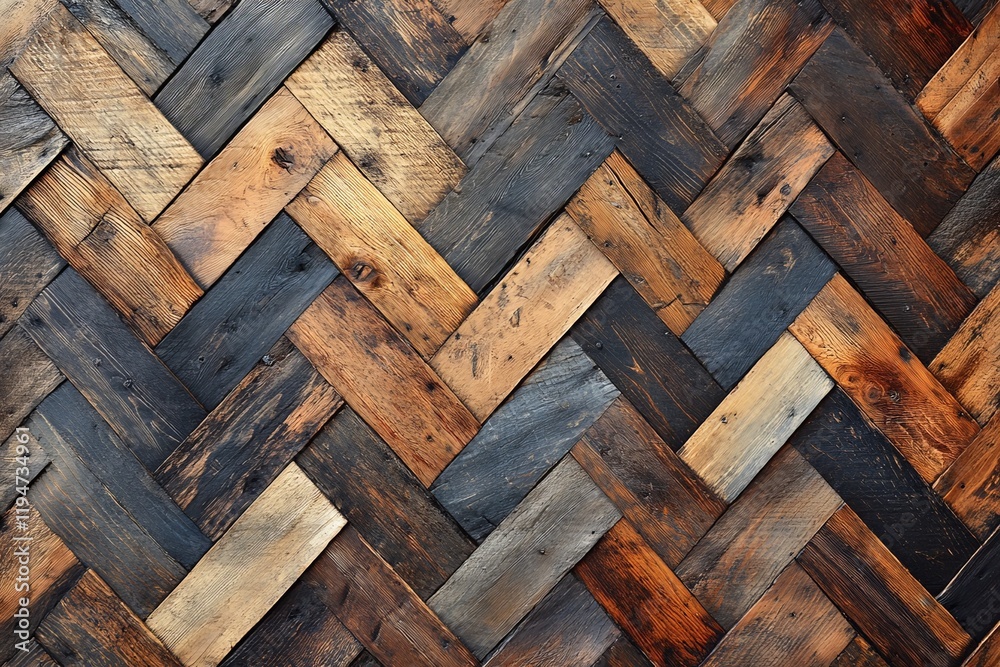 A rich display of wooden mosaic tiles in a deep-toned herringbone style, creating an impression of warmth and classic elegance mixed with contemporary flair. A rich display of wooden mosaic tiles in a deep-toned herringbone style, creating an impression of warmth and classic elegance mixed with contemporary flair.