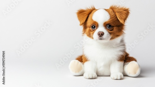 Adorable Plush Puppy on White Background. Generative AI photo