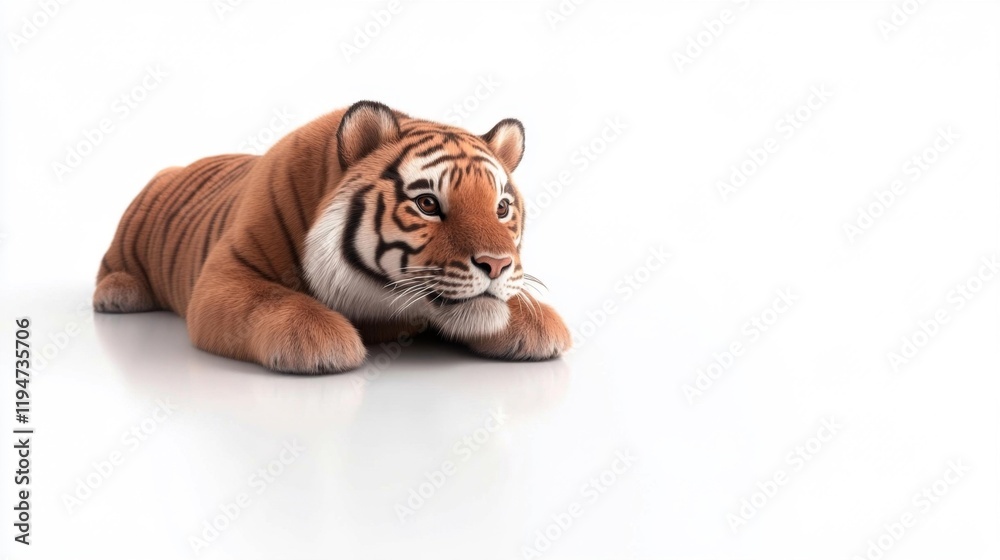 Obraz premium Soft Plush Tiger on White Background. Generative AI
