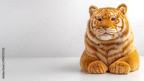 Charming Plush Tiger on Minimalist White Background. Generative AI photo