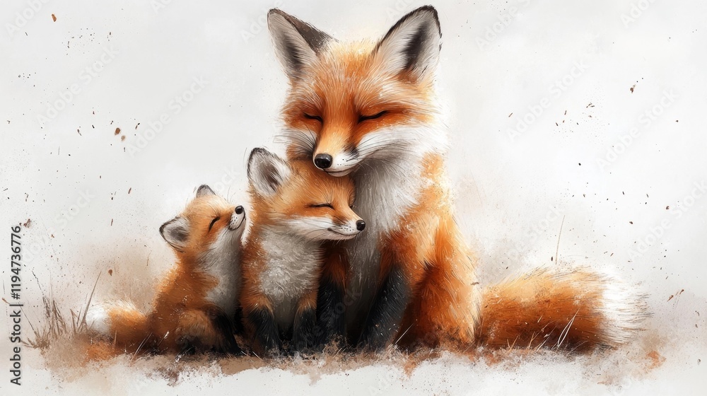 Fototapeta premium Loving Mother Fox and Her Playful Kits. Generative AI