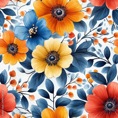Wallpaper Mural Seamless Flower Pattern with Mixed Floral Elements in Vibrant Colors on a Light Background for Unique Design Projects Torontodigital.ca