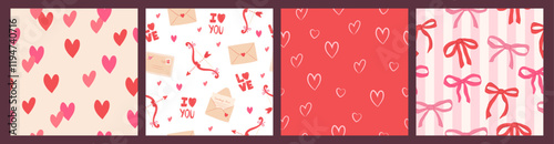 Collection of Love season, Valentines Seamless pattern  vector illustration hearts, love letter and ribbons