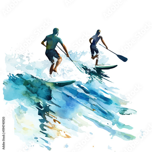 A watercolor of water sports, isolated on a white background. Water sports vector.
