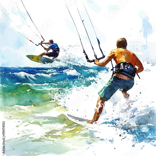 A watercolor of water sports, isolated on a white background. Water sports vector.
