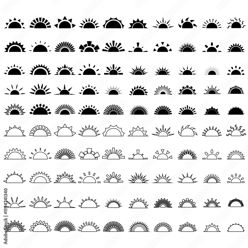 Fototapeta premium Sunset icon vector set. Sunrise illustration sign collection. Sun symbol or logo.