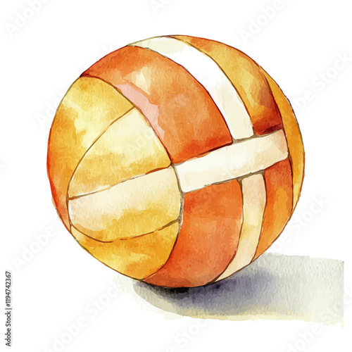 A watercolor clipart of volleyball, isolated on a white background. Volleyball vector.
