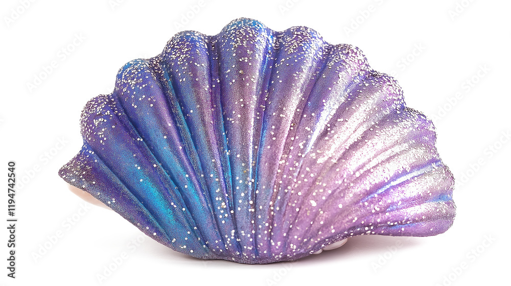 Fototapeta premium Glitter sea shell seashell invertebrate seafood isolated on a white background