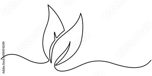 hand drawn leaf icon illustration with single line doodle concept vector, continuous line drawing art of leaves isolated on transparent background. Vector illustration, Leaves continuous line drawing.