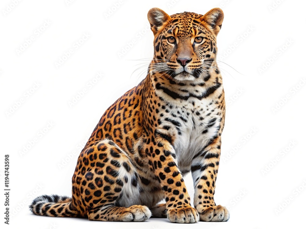 Majestic Leopard Sitting, Isolated Transparent Background - Wild Cat Stock Photo Majestic Leopard Sitting, Isolated Transparent Background - Wild Cat Stock Photo