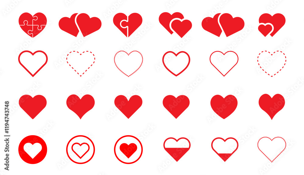 Hearts isolated on white. Hearts in linear and flat. Love icon. Valentines day signs or symbols. Vector illustration. Hearts isolated on white. Hearts in linear and flat. Love icon. Valentines day signs or symbols. Vector illustration.
