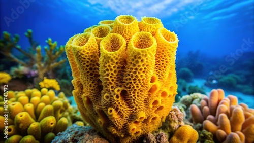 Mediterranean Sea Aplysina aerophoba Yellow Tube Sponge Underwater Macro Photography photo