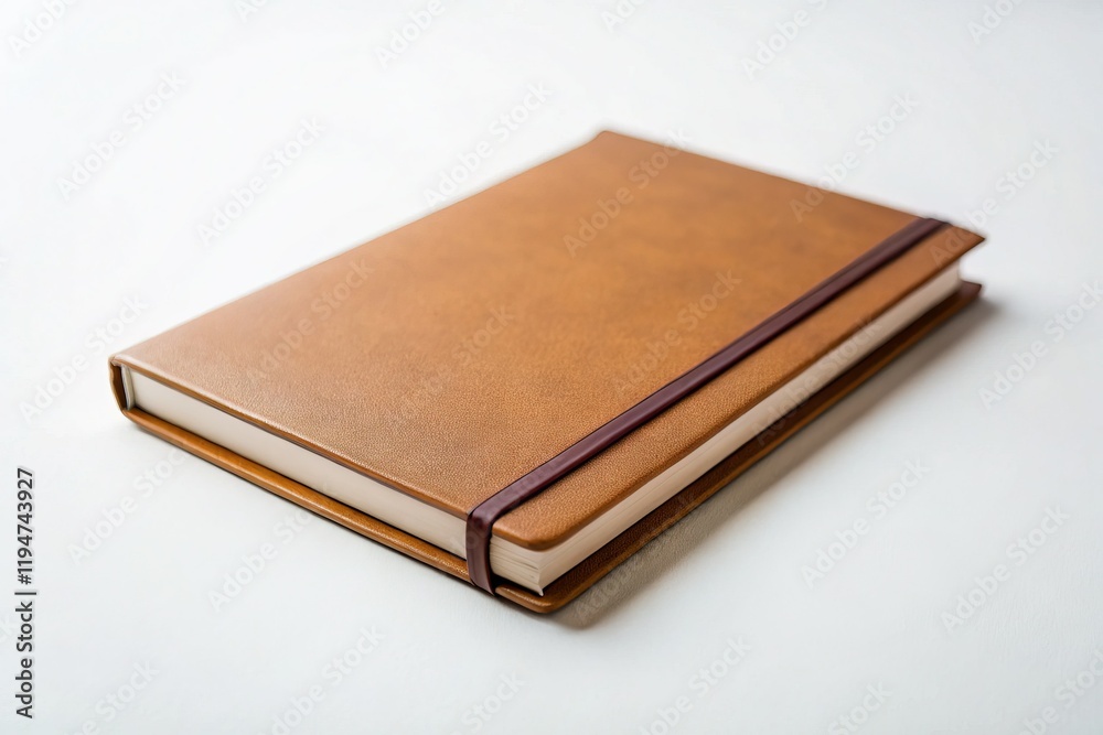 Minimalist Brown Notebook on White Background - Simple Stationery Stock Photo Minimalist Brown Notebook on White Background - Simple Stationery Stock Photo