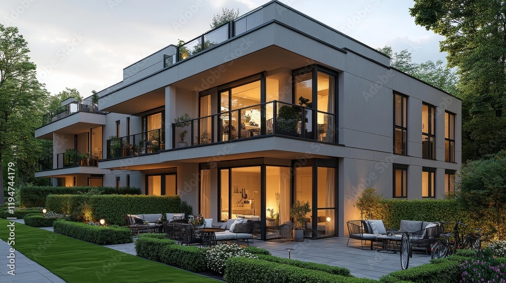 Fototapeta premium Modern Apartment Complex with Inviting Ambience. Generative AI