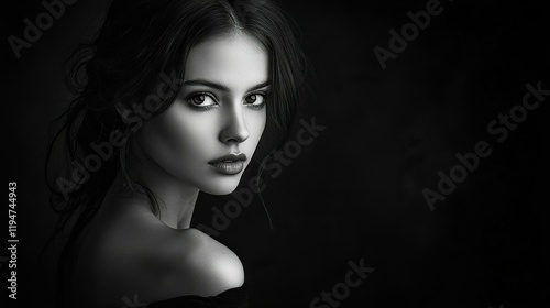 Beautiful woman in black till, black and white photography