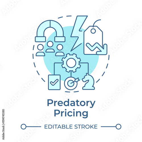 Predatory pricing soft blue concept icon. Driving out competitors with low prices. Competitive strategy. Round shape line illustration. Abstract idea. Graphic design. Easy to use in brochure