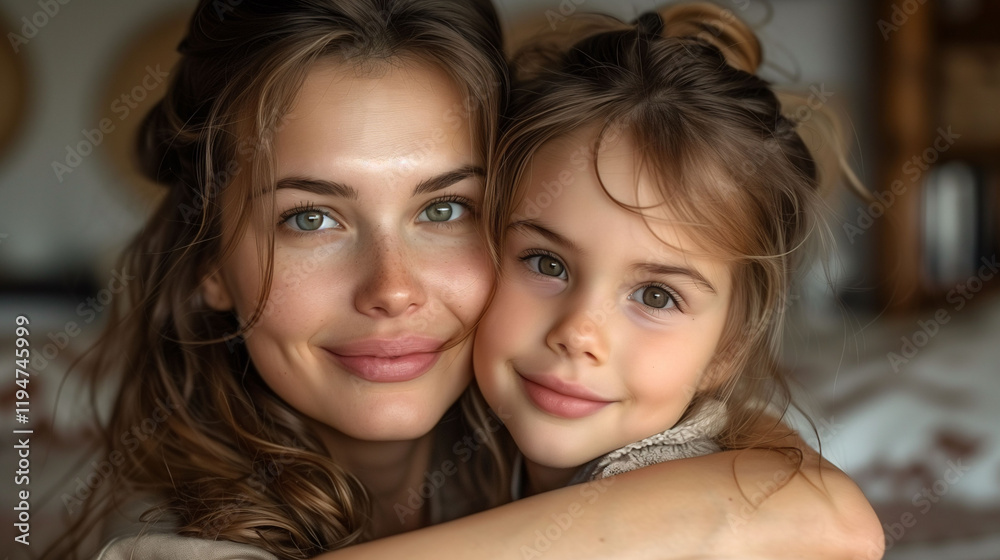 Mother and Daughter Embracing with Warm Smiles Mother and Daughter Embracing with Warm Smiles