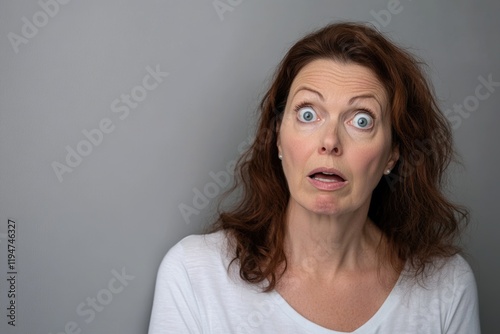 A woman with a surprised and puzzled look on her face, possibly reacting to unexpected news or situation photo