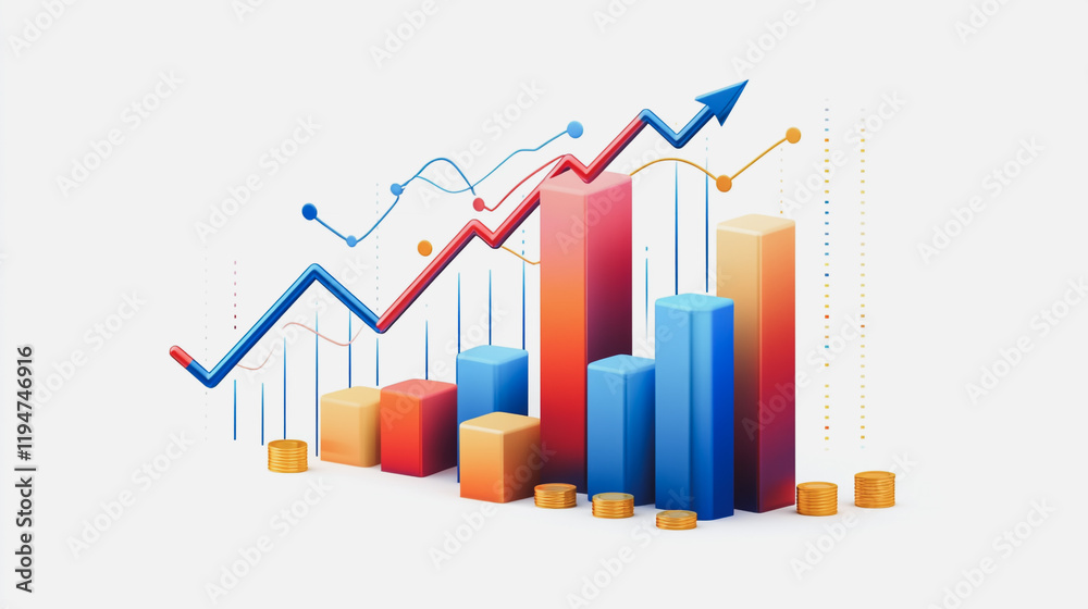 Fototapeta premium Abstract white background with Colorful charts and graphs with statistics to innovative analyze business potential and forecast future development of companies growth.