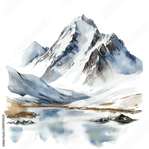 A watercolor painting of tundra, isolated on a white background. Tundra vector.
