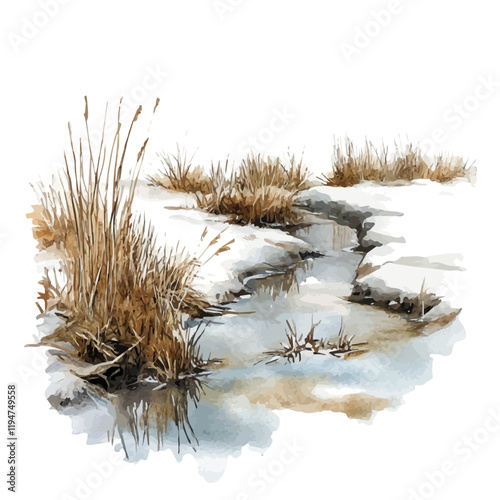 A watercolor painting of tundra, isolated on a white background. Tundra vector.
