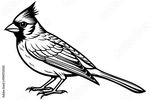  Northern Cardinal bird line art vector art illustration.