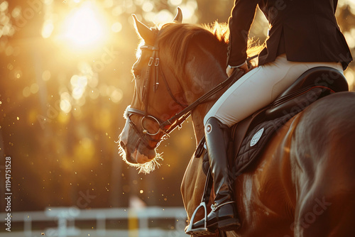 Generative AI illustration, equestrian sports lesson training, young person man woman kid learning to ride a horse