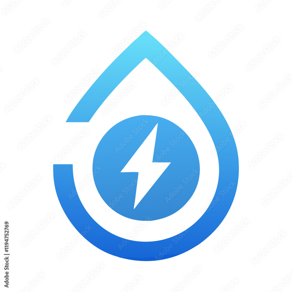 Blue water droplet with energy symbol Blue water droplet with energy symbol