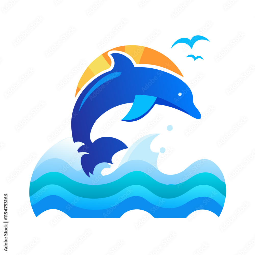 Obraz premium Dolphin jumping over ocean waves in vibrant colors