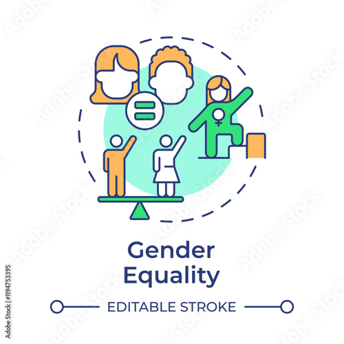 Gender equality multi color concept icon. Social justice, inclusion. Society balance. Round shape line illustration. Abstract idea. Graphic design. Easy to use in infographic, presentation