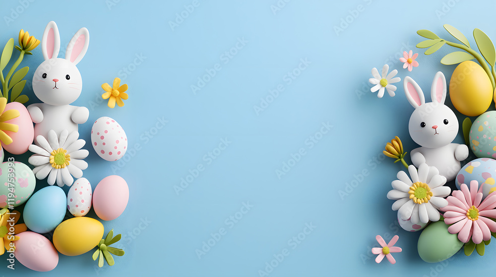 Obraz premium Happy Easter. Congratulatory easter background. Easter eggs and flowers.