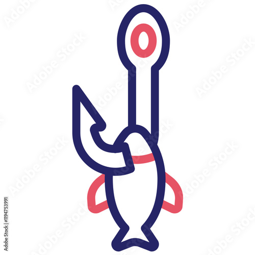 Hooked Fish vector icon illustration of Fishing iconset.