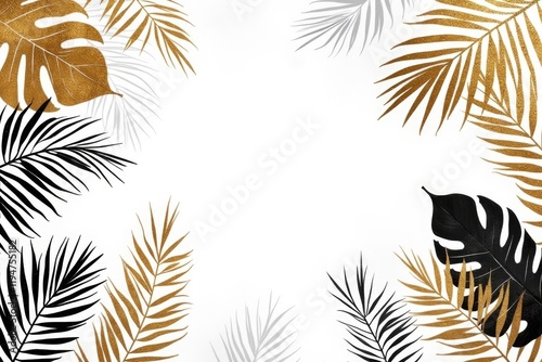 Wallpaper Mural Tropical leaves pattern with gold and black palms on white background Torontodigital.ca