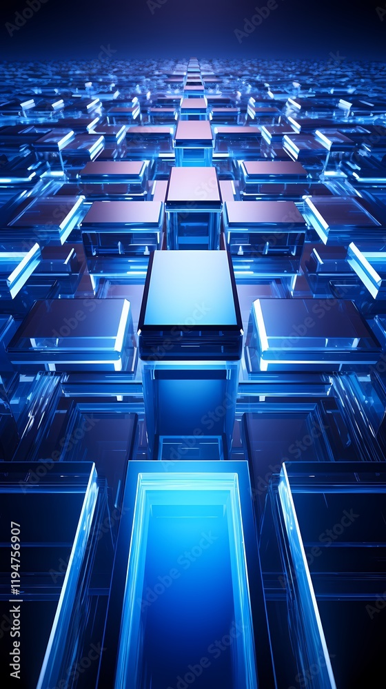 Fototapeta premium Digital technology blue glass light effect poster background