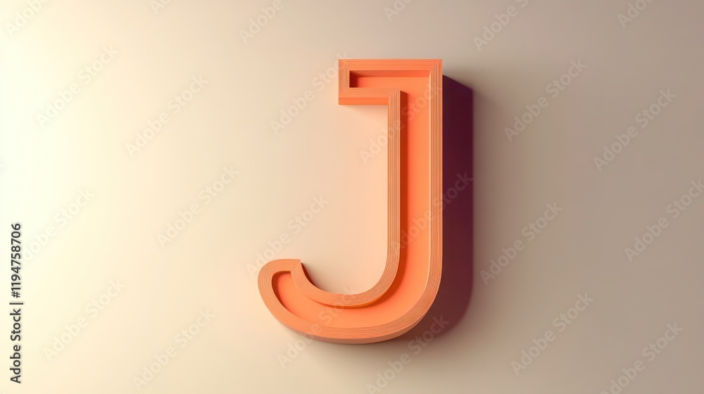 Naklejka premium 3D letter J in high-definition, isolated on a solid color background with realistic shadows and depth,