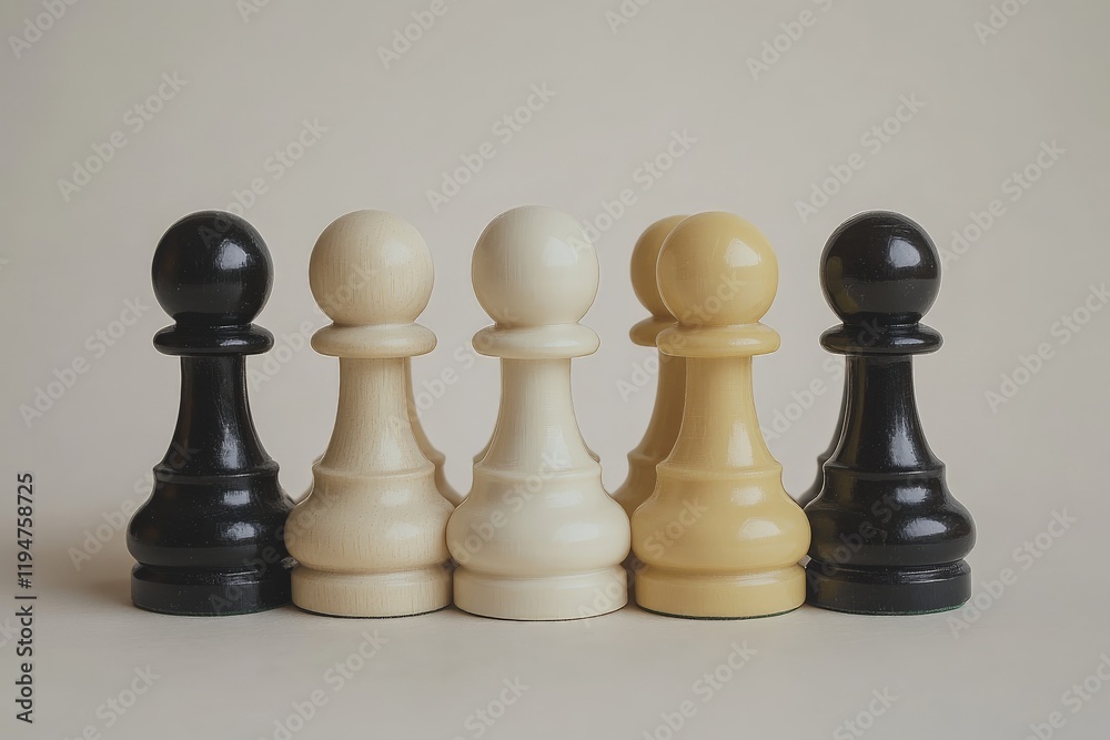 A symmetrical arrangement of black and white chess pawns, symbolizing balance and strategy, set against a plain background to emphasize contrast. A symmetrical arrangement of black and white chess pawns, symbolizing balance and strategy, set against a plain background to emphasize contrast.