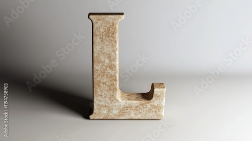 3D letter L standing on a solid background, captured in realistic HD with rich textures and precise shadows,