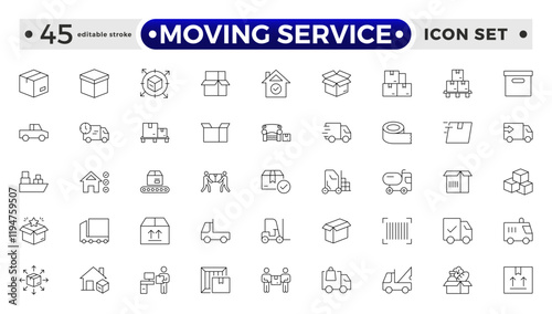 Moving Service outline icon. Set of Delivery and logistics web icons in line style. Courier, shipping, express delivery, tracking order, support, business. Editable stroke outline icon.