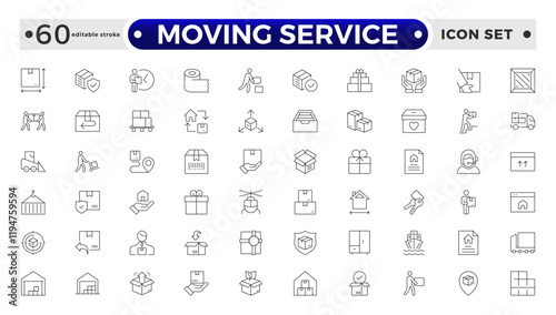 Moving Service outline icon. Set of Delivery and logistics web icons in line style. Courier, shipping, express delivery, tracking order, support, business. Editable stroke outline icon.