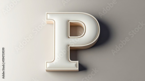 3D letter P placed on a solid, neutral-colored background with lifelike rendering and sharp HD clarity,