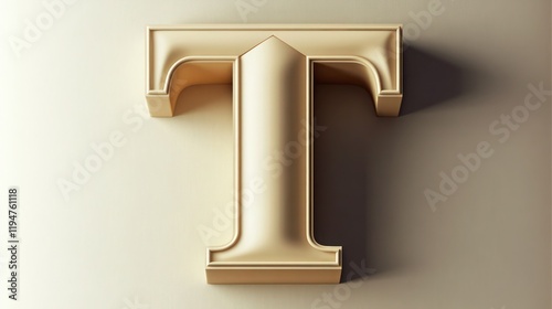 3D letter T rendered in realistic HD, placed on a smooth solid background with high detail and contrast,