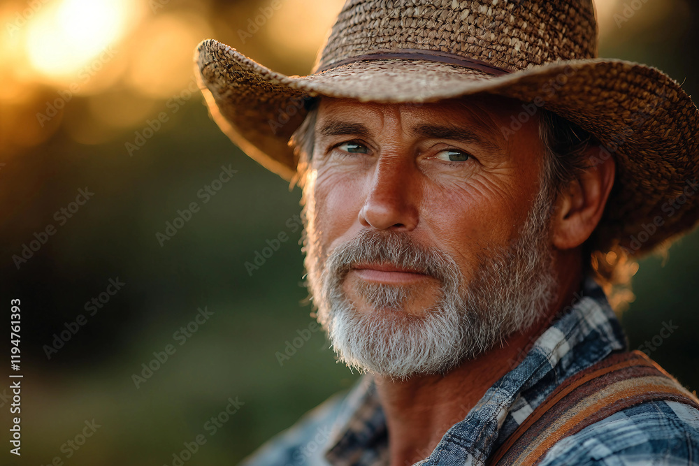 Fototapeta premium Generative AI illustration of male farmer in field