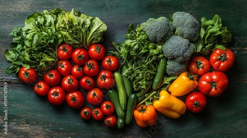 Heart-Shaped Arrangement of Fresh Vegetables. Generative AI photo