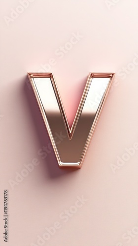 3D letter V isolated on a solid background, ultra-realistic rendering with crisp shadows and highlights,